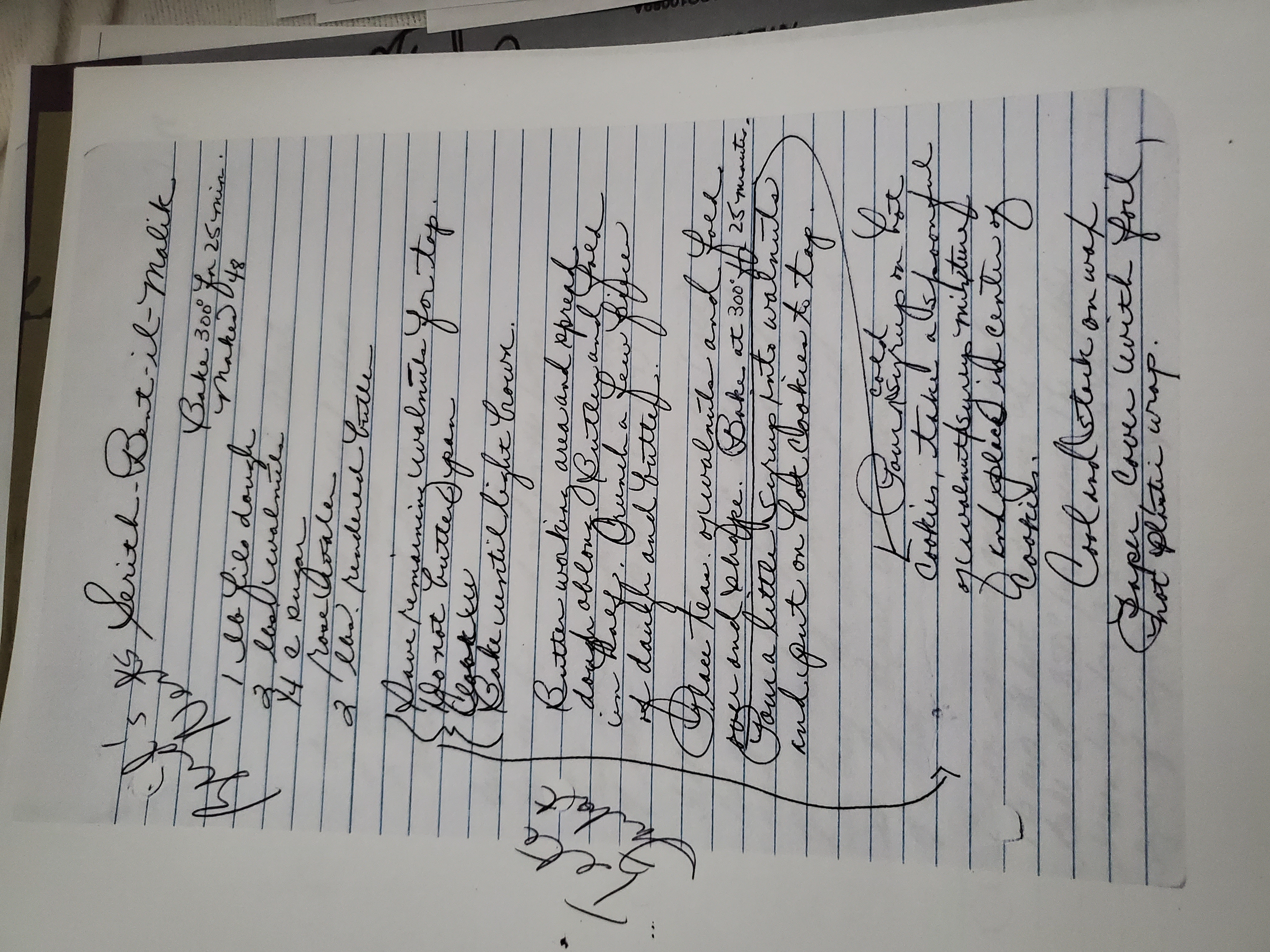 Original Syrian Birds' Nests handwritten recipe card