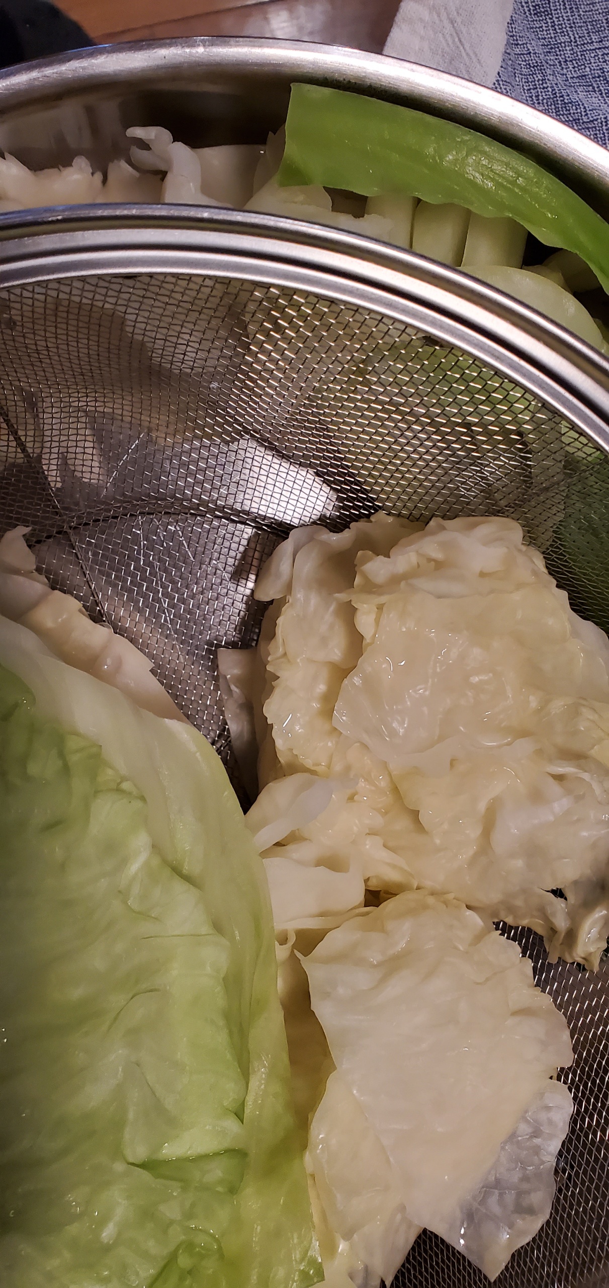 Cabbage leaves draining
