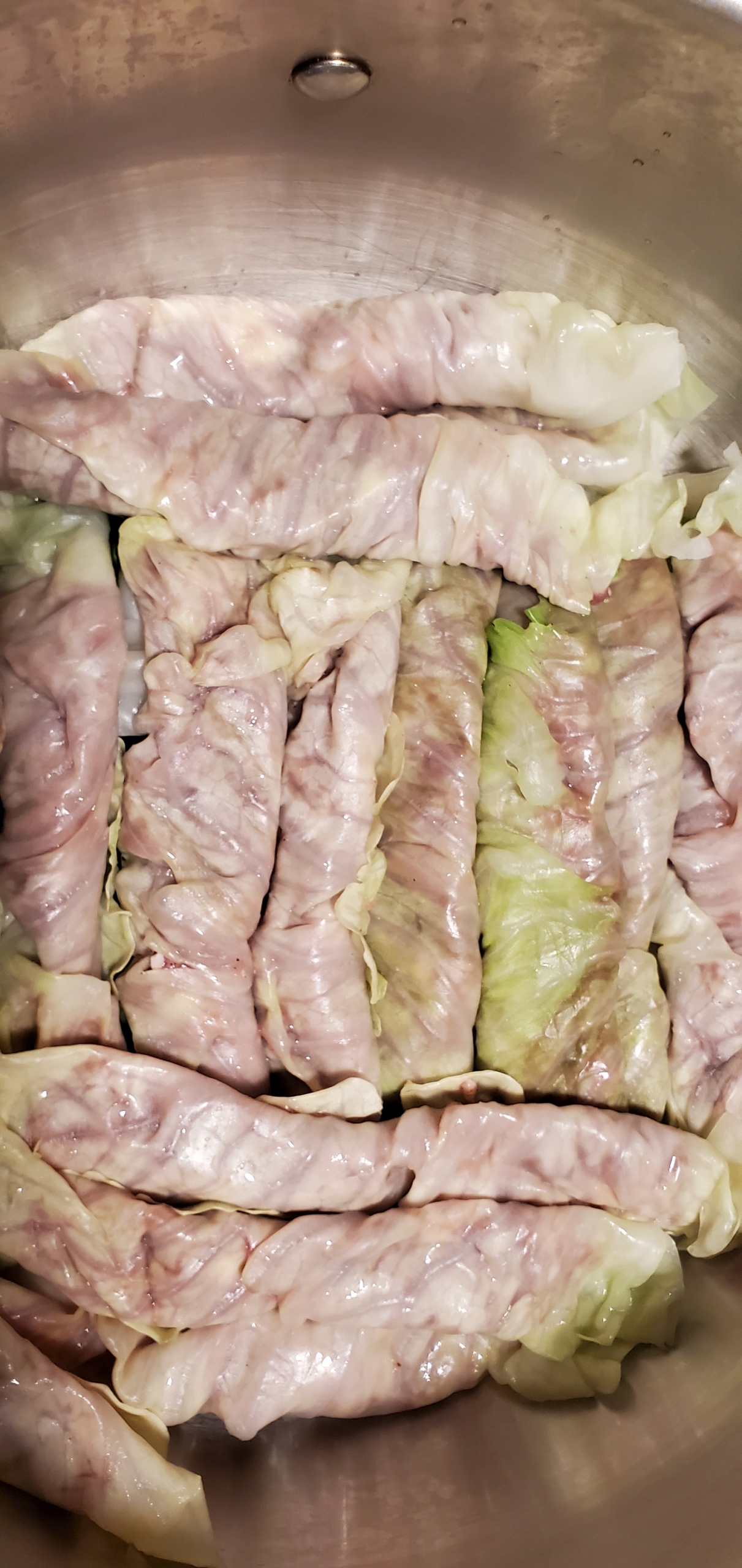 Raw rolls arranged in the pot
