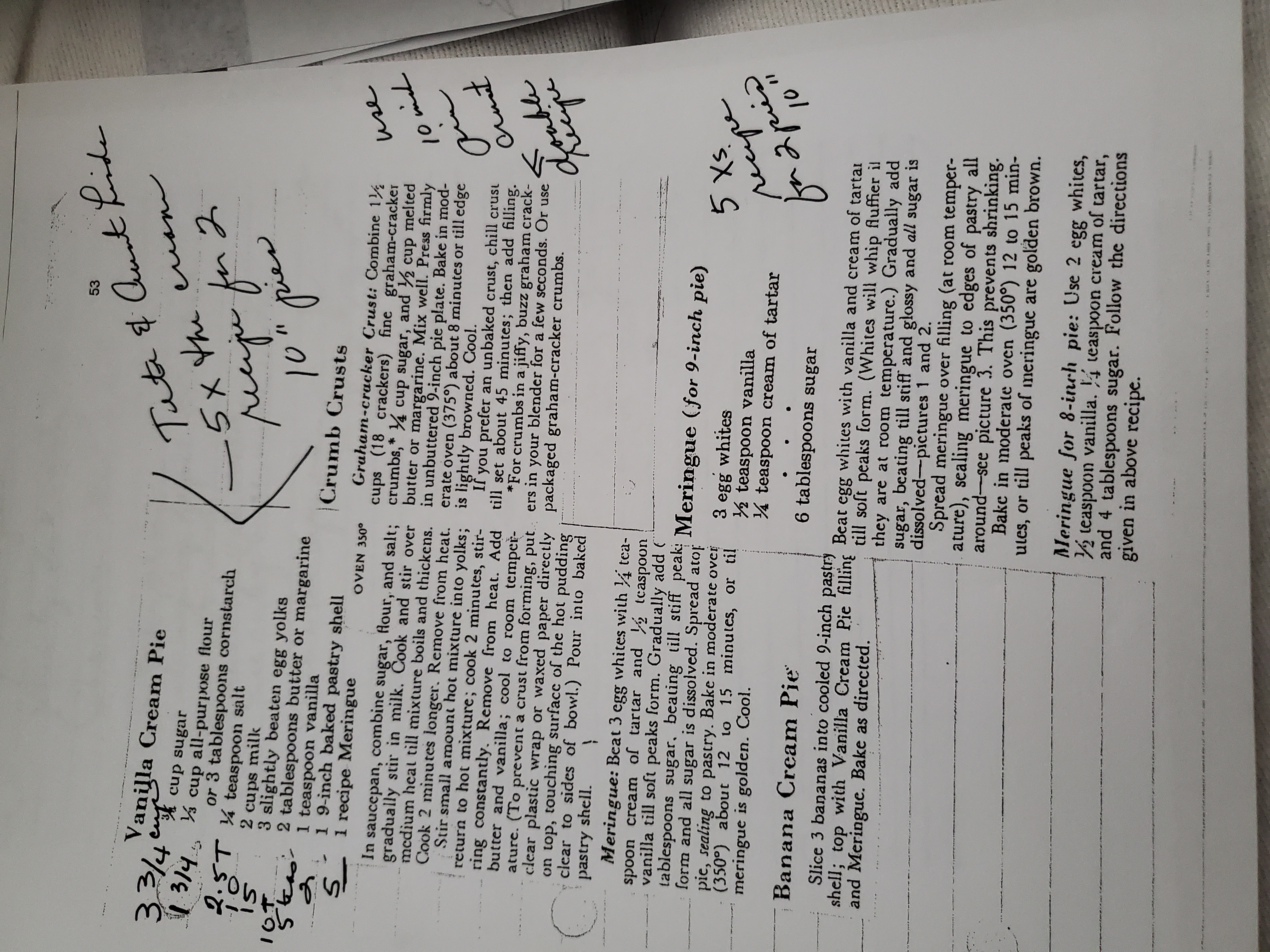 Original Graham Cracker Cream Pie recipe card from Aunt Linda