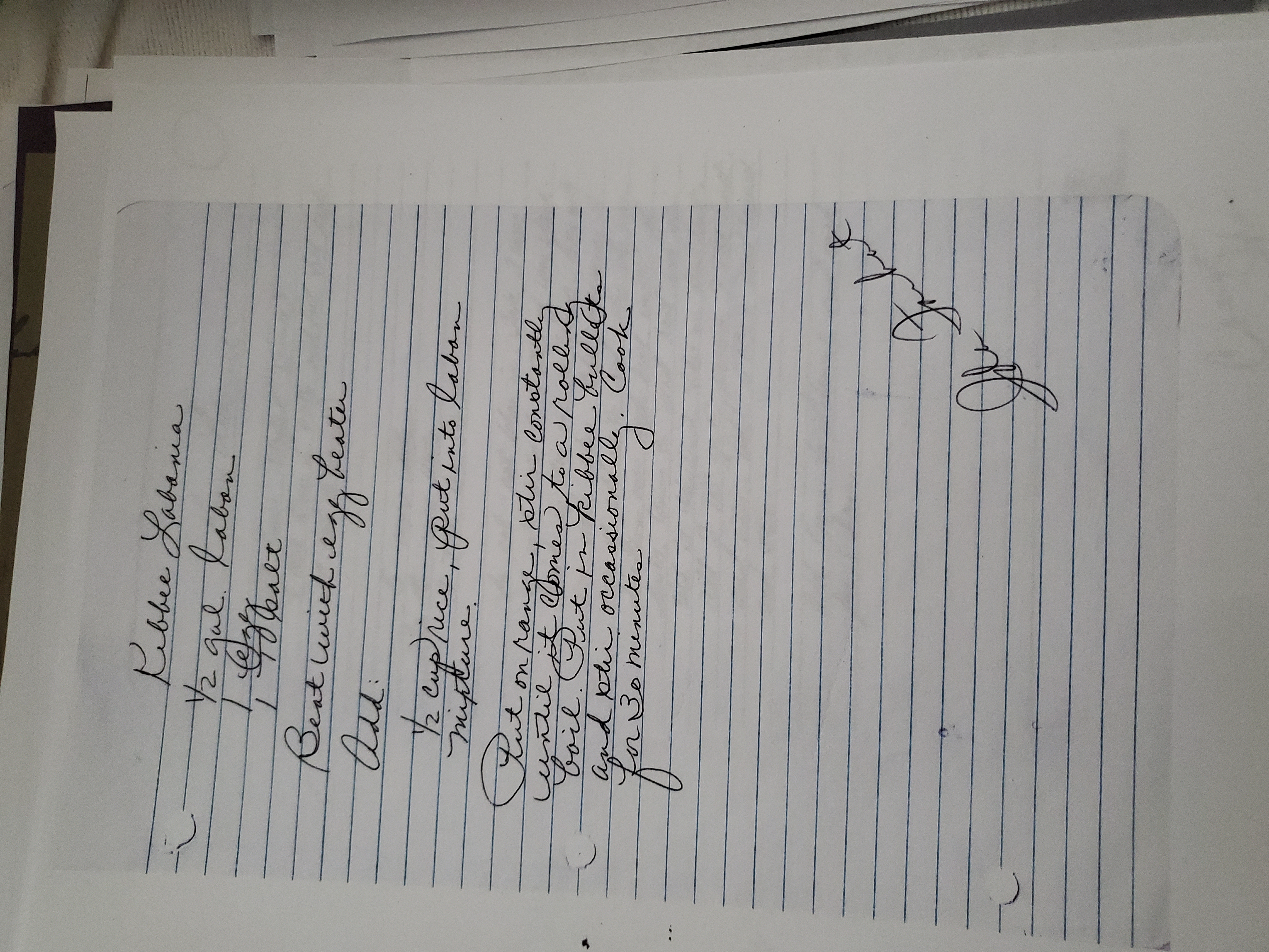Original Kibbe Labnia handwritten recipe card