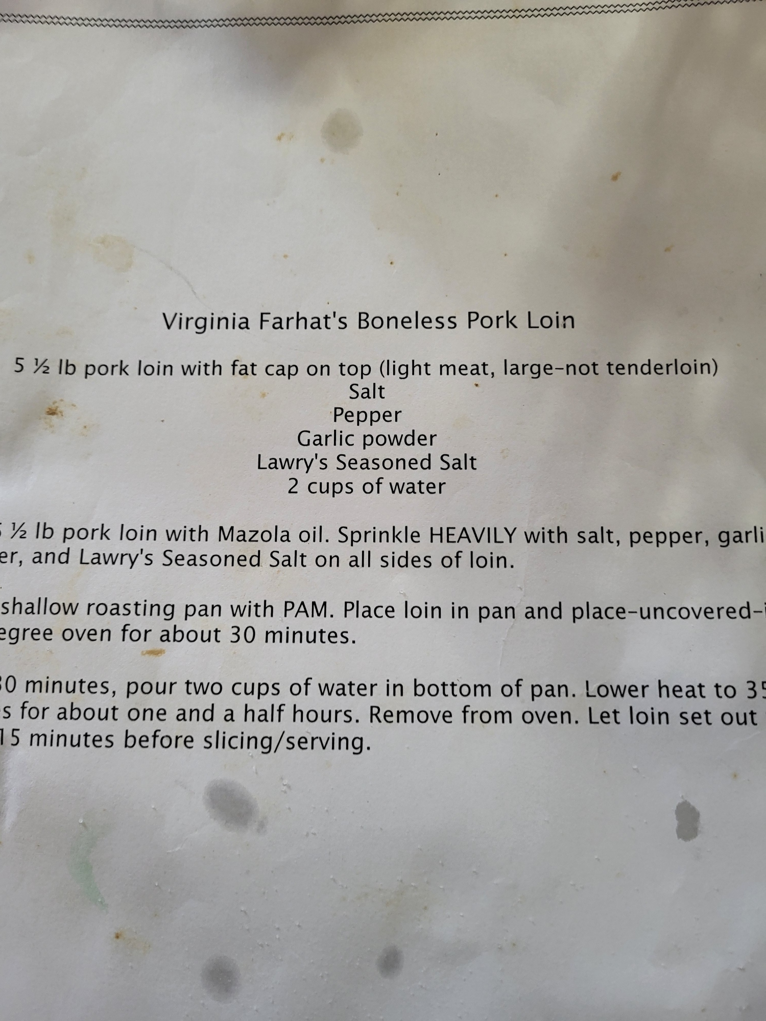 Virginia Farhat's Boneless Pork Loin